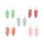 5 Pairs 5 Color Trumpet Flower Glass & Imitation Pearl Beaded Dangle Earrings, Brass Cluster Long Drop Earrings for Women, Mixed Color, 70mm, Pin: 0.6mm, 1 Pair/color(EJEW-JE05100)