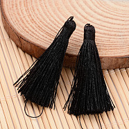 Nylon Thread Tassel Big Pendant Decorations, Black, 43x6mm(NWIR-J005-14)