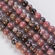 Natural Rhodonite Beads Strands, Round, 10mm, Hole: 1mm, about 37pcs/strand, 15.3 inch(G-K254-04-10mm)