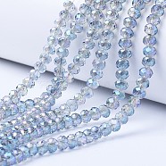 Electroplate Transparent Glass Beads Strands, Full Rainbow Plated, Faceted, Rondelle, Light Steel Blue, 2.5x2mm, Hole: 0.4mm, about 199pcs/strand, 13.4 inch(34cm)(EGLA-A034-T1mm-Y05)