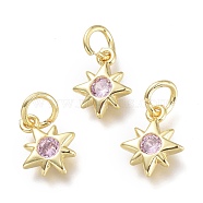 Brass Micro Pave Cubic Zirconia Pendants, with Jump Rings, Star, Real 18K Gold Plated, Lavender Blush, 10x8x2mm, Hole: 3.5mm(KK-P188-H07-G)