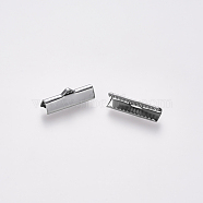 304 Stainless Steel Ribbon Crimp Ends, Stainless Steel Color, 7x20mm, Hole: 1.5x2mm(STAS-S112-001F-P)