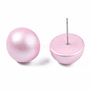 Painted Half Round Schima Wood Earrings for Girl Women, Stud Earrings with 316 Surgical Stainless Steel Pins, Pearl Pink, 15x8.5mm, Pin: 0.7mm(EJEW-T017-02F)