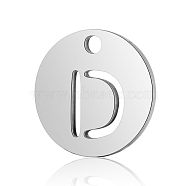 201 Stainless Steel Charms, Flat Round with Letter, Stainless Steel Color, Letter.D, 12x1mm, Hole: 1.5mm(STAS-Q201-T051-D)