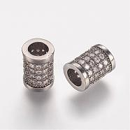 Brass Micro Pave Cubic Zirconia Beads, Column, Gunmetal, 8.5x6.5mm, Hole: 3.5mm(ZIRC-K063-05B)