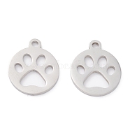 201 Stainless Steel Pendants, Laser Cut, Manual Polishing, Flat Round with Paw Print, Stainless Steel Color, 14x12x1mm, Hole: 1.5mm(STAS-D451-19P)