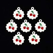 Spray Painted Alloy Pendants, with Enamel, Cadmium Free & Lead Free, Sun with Cherry, White, 18x15x1.5mm, Hole: 1.6mm(X-ENAM-S127-032-RS)