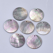 Black Lip Shell Pendants, Flat Round, Gainsboro, 25x1~2mm, Hole: 1.6mm(SSHEL-S251-36D)
