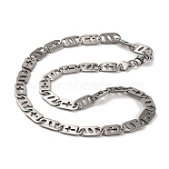 201 Stainless Steel Oval Mariner Link Chain Necklace, with 304 Stainless Steel Clasps, Stainless Steel Color, 22.24 inch(56.5cm)(NJEW-F222-37P-02)