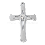 Alloy Rhinestone Pendants, Cross, Platinum, 50x32x4.5mm, Hole: 2mm(PALLOY-D290-13P)