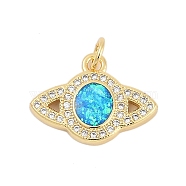 Brass Micro Pave Cubic Zirconia Pendants, Planet Charms, with Synthetic Opal and Jump Ring, Long-Lasting Plated, Rack Plating, Lead Free & Cadmium Free, Real 18K Gold Plated, 14x18.5x3mm, Hole: 3mm(KK-I723-42G)