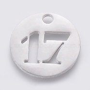 Non-Tarnish 304 Stainless Steel Pendants, Cut-Out, Hollow, Flat Round with Number, Stainless Steel Color, Num.17, 19x1.5mm, Hole: 2.5mm(X-STAS-F233-17-P)