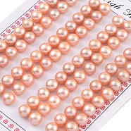 Grade 6A Natural Cultured Freshwater Pearl Beads, Half Drilled, Half Round Beads, Pink, 7~7.5x5mm, Hole: 1mm(PEAR-N018-6A-7075B)