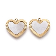 Natural Shell Charms, with Golden Plated 316 Surgical Stainless Steel Findings, Textured, Heart, Seashell Color, 11x12x1.5mm, Hole: 1.5mm(STAS-H100-05G)