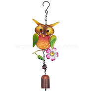 1Pc Spray Painted Iron Wind Chimes, Small Wind Bells Handmade Glass Pendants, Owl, Colorful, 328mm(HJEW-GF0001-32)