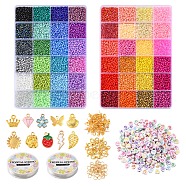 DIY Letter & Seed Beaded Bracelet Keychain Making Kit, Including Glass Seed & Acrylic Heart Beads, Diamond & Flower & Strawberry Alloy Pendants & Clasps, Mixed Color(DIY-YW0005-44-0.7MM)