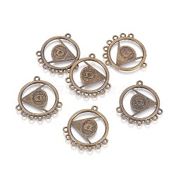Tibetan Style Alloy Chandelier Components Links, Flat Round, Nickel Free, Antique Bronze, 30x28x2mm, Hole: 1.6mm(TIBE-L003-043AB-NF)