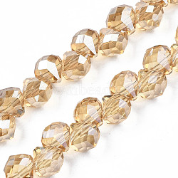 Electroplate Transparent Glass Beads Strands, Faceted, Teardrop, BurlyWood, 8x8mm, Hole: 1.6mm, about 97~110pcs/strand, 22.44 inch~23.23 inch(57~59cm)(EGLA-N006-032-B01)