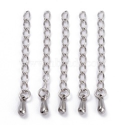 Tarnish Resistant 304 Stainless Steel Chain Extender, with Teardrop Charms, Stainless Steel Color, 37x2.5mm(STAS-L214-03B)