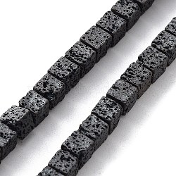 Natural Lava Rock Beads Strands, Frosted, Cube, 4.5~5x4.5~5x4.5~5mm, Hole: 1mm, about 80pcs/strand, 15.75''(40cm)(G-H303-C03)