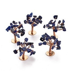 Natural Lapis Lazuli Chips Display Decorations, with Golden Plated Brass Wires, Lucky Tree, 27~42.5x23.5~28x31.5~35mm(G-Z016-13H)