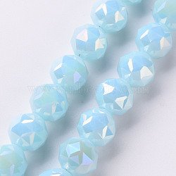 Electroplate Glass Beads Strands, AB Color Plated, Faceted Round, Cyan, 10x9.5mm, Hole: 1.2mm, about 60pcs/strand, 21.65 inch~22.05 inch(55cm~56cm)(EGLA-T020-10-B03)