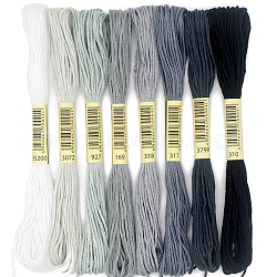 8 Skeins 8 Colors 6-Ply Polyester Embroidery Floss, Cross Stitch Threads, Tassel Embroidery, Gradient Color, Gray, 2mm, about 8.20 Yards(7.5m)/Skein(PW-WG88461-04)