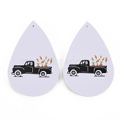 PU Leather Big Teardrop Pendants, Easter Theme, with Car Pattern, Black, 55~56.5x35~37x2mm, Hole: 1~2mm(FIND-T058-A39)