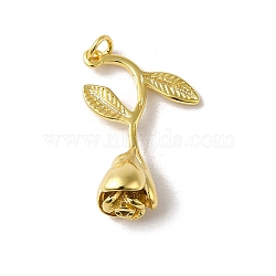 Brass Pendants, Rose Charms, Real 24K Gold Plated, 23x14x7.5mm, Hole: 2.5mm(KK-P259-34G)