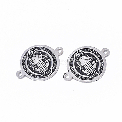 304 Stainless Steel Links connectors, with Enamel, Enamelled Sequins, Flat Round with Saint Benedict Medal, Stainless Steel Color, 13.5x19.5x0.5mm, Hole: 1.2mm(X-STAS-S079-103P)