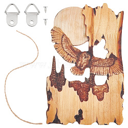 Wood Animal Hanging Ornaments, with Jute Twine and Iron Hook Hangers & Screws, for Rustic Home Decoration, Owl Pattern, 194x122x8mm(HJEW-WH0053-08D)