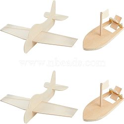 Unfinished Blank Wooden Toys, for DIY Hand Painting Crafts, Airplane and Ship, BurlyWood, 213x255x81mm, 77x41.5x7.5mm(DIY-OC0001-94)