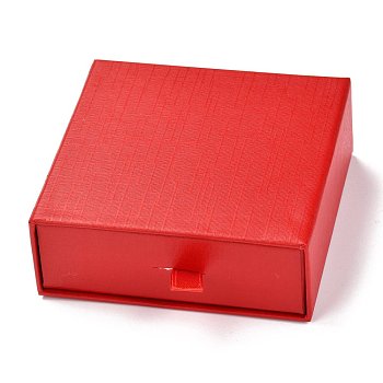Square Paper Drawer Box, with Black Sponge & Polyester Rope, for Bracelet and Rings, Red, 9.3x9.4x3.4cm