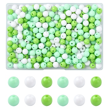 300Pcs 3 Colors Opaque Acrylic Beads, Round, Lawn Green, 8x7mm, Hole: 2mm, 100pcs/color