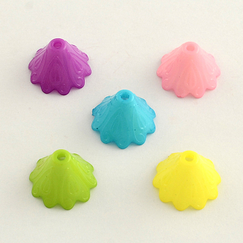 Opaque Acrylic Flower Bead Caps, Multi-Petal, Mixed Color, 15x10mm, Hole: 2mm, about 1430pcs/500g