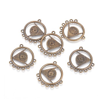 Tibetan Style Alloy Chandelier Components Links, Flat Round, Nickel Free, Antique Bronze, 30x28x2mm, Hole: 1.6mm