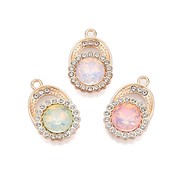 Alloy Glass Pendants, with Rhinestone, Cadmium Free & Lead Free, Oval Charms, Mixed Color, 25x16x5mm, Hole: 2mm