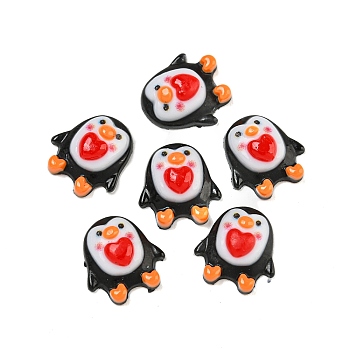 Opaque Resin Decoden Cabochons, Cartoon Penguin with Heart, Black, 11x10x4mm