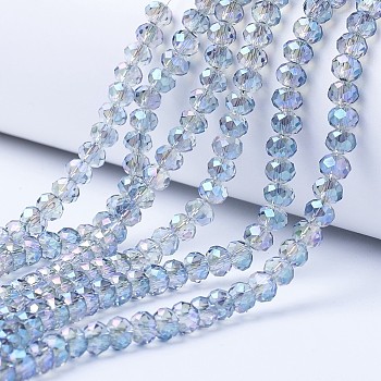 Electroplate Transparent Glass Beads Strands, Full Rainbow Plated, Faceted, Rondelle, Light Steel Blue, 2.5x2mm, Hole: 0.4mm, about 199pcs/strand, 13.4 inch(34cm)