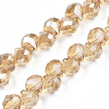Electroplate Transparent Glass Beads Strands, Faceted, Teardrop, BurlyWood, 8x8mm, Hole: 1.6mm, about 97~110pcs/strand, 22.44 inch~23.23 inch(57~59cm)