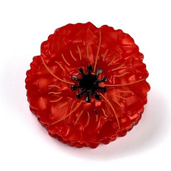 Cellulose Acetate(Resin) Claw Hair Clips, with Golden Iron Findings, Poppy Flower, FireBrick, 60x60x36mm