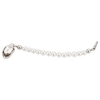 1Pc Bag Extension Chain, with Resin Imitation Pearl Beads and Sterling Silver Clasp, for Bag Replacement Accessories, Platinum, 73mm