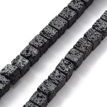 Natural Lava Rock Beads Strands, Frosted, Cube, 4.5~5x4.5~5x4.5~5mm, Hole: 1mm, about 80pcs/strand, 15.75''(40cm)