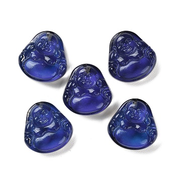 Transparent Temperature Change Color Glass Pendants, Royal Blue, Buddha, Maitreya, 23x22x8mm, Hole: 1mm