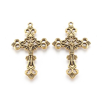 Tibetan Style Alloy Pendants, For Easter, Crucifix Cross Pendant, Antique Golden, Lead Free and Cadmium Free, 43.5x26x3mm, Hole: 2mm