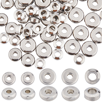 240Pcs 3 Styles 304 Stainless Steel Spacer Beads, Flat Round, Stainless Steel Color, 4~6x2mm, Hole: 1.5~2mm, 80pcs/style