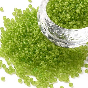 (Repacking Service Available) Glass Seed Beads, Frosted Colors, Round, Green Yellow, 12/0, 2mm, about 12g/bag