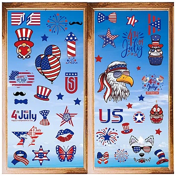 8 Sheets 8 Styles Independence Day PVC Waterproof Wall Stickers, Self-Adhesive Decals, for Window or Stairway Home Decoration, Mixed Shapes, 200x145mm, 1 sheet/style