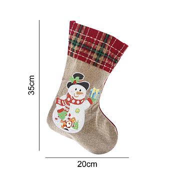 DIY Hanging Linen Christmas Sock Diamond Painting Kit, for Home Party Decorations, Snowman Pattern, 180x180x20mm