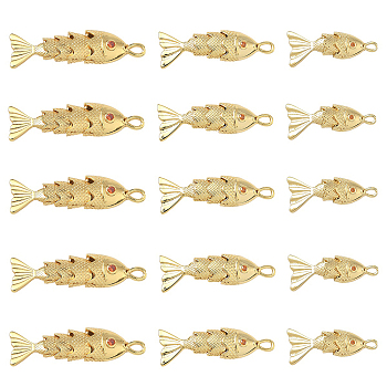 6Pcs 3 Styles Brass Micro Pave Clear Cubic Zirconia Pendants, Fish Charms, Real 18K Gold Plated, 22~33x8.5~9x5~6mm, Hole: 1~1.6mm, 2pcs/color